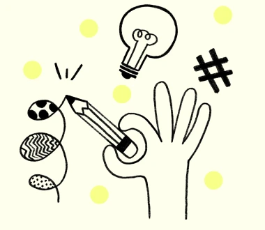Ilustración: bombilla y símbolos de ideas